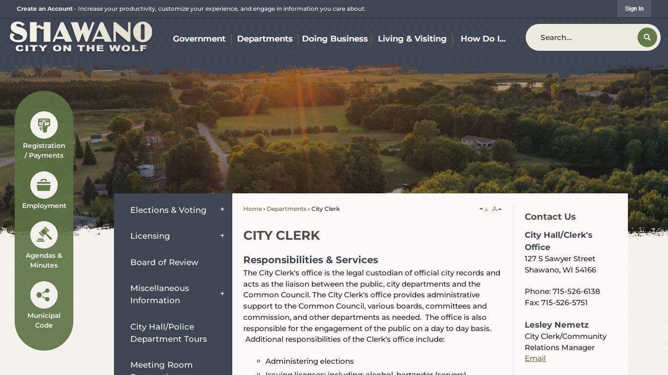 City Clerk | Shawano, WI - Official Website