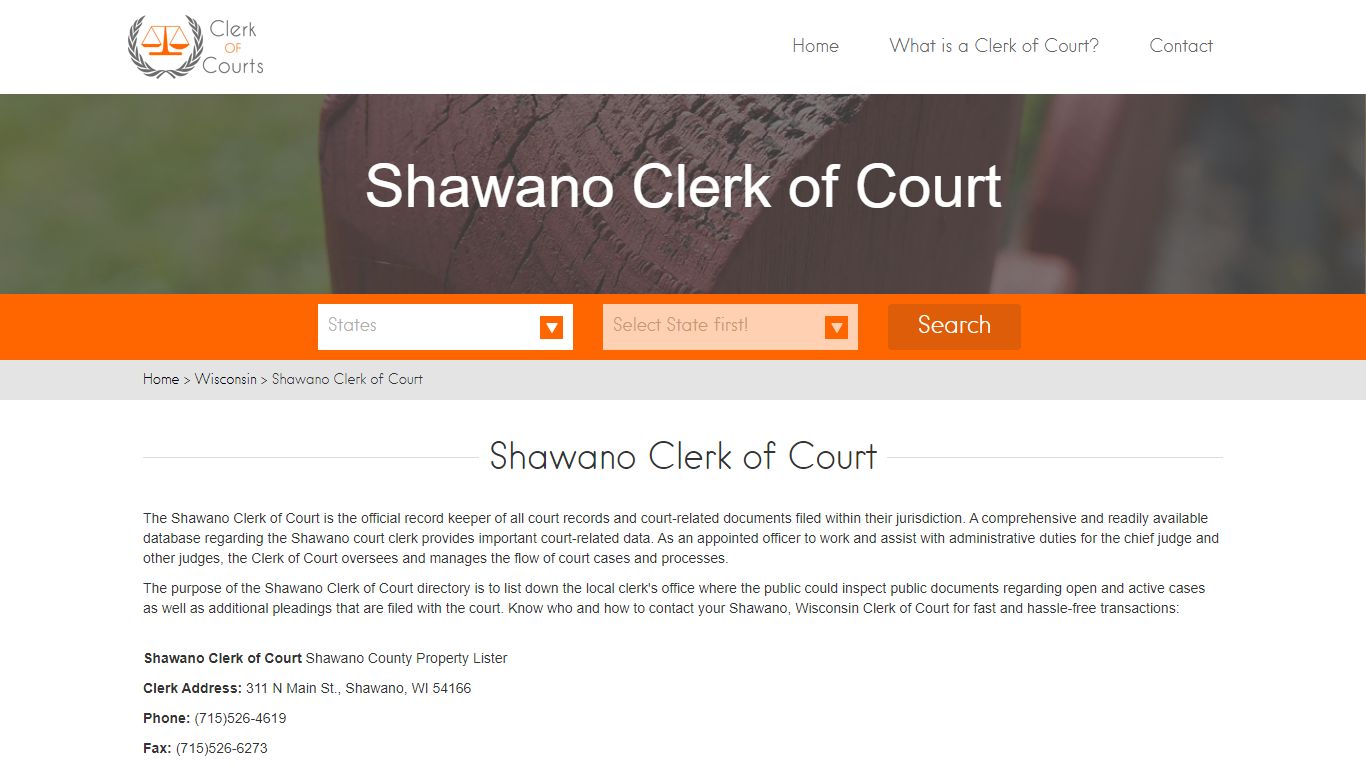 Find Your Shawano County Clerk of Courts in WI - clerk-of-courts.com
