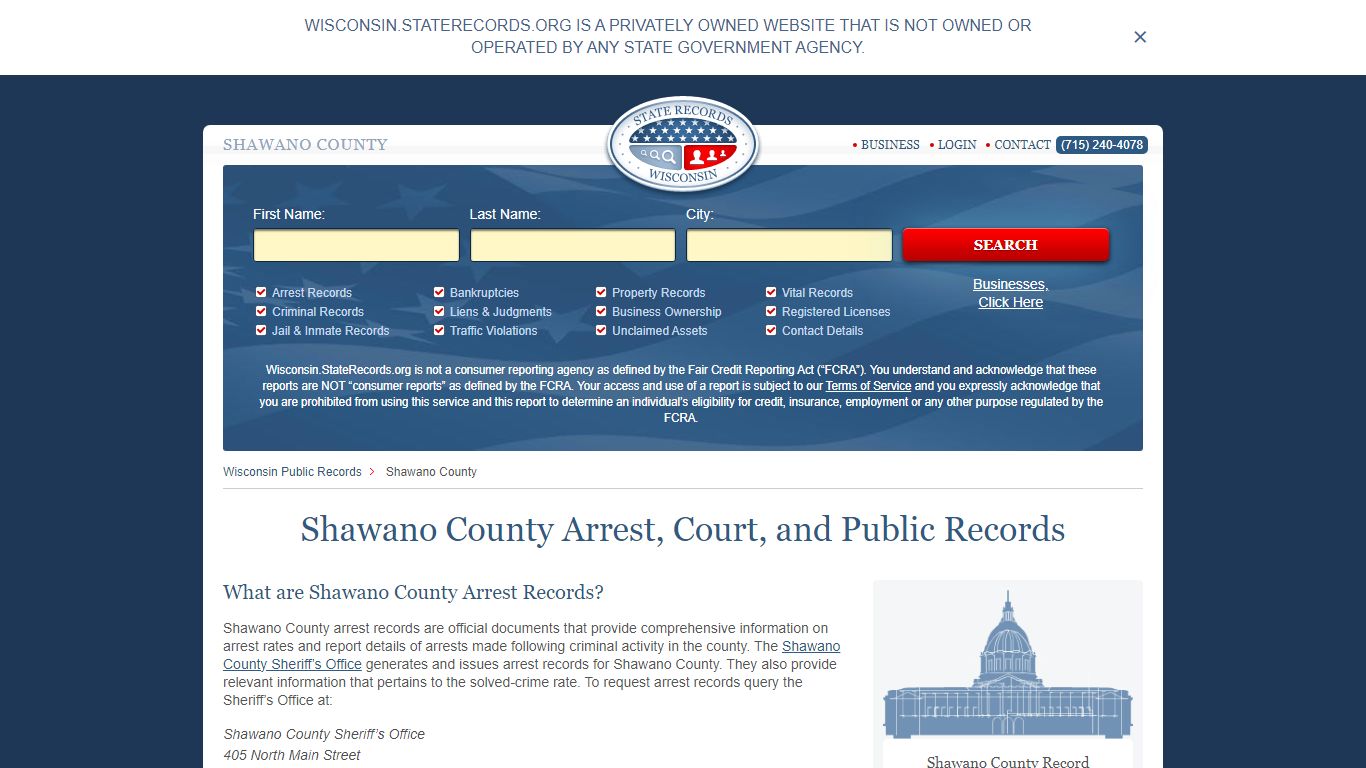 Shawano County Arrest, Court, and Public Records