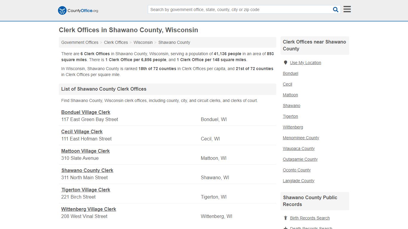 Clerk Offices - Shawano County, WI (County & Court Records)